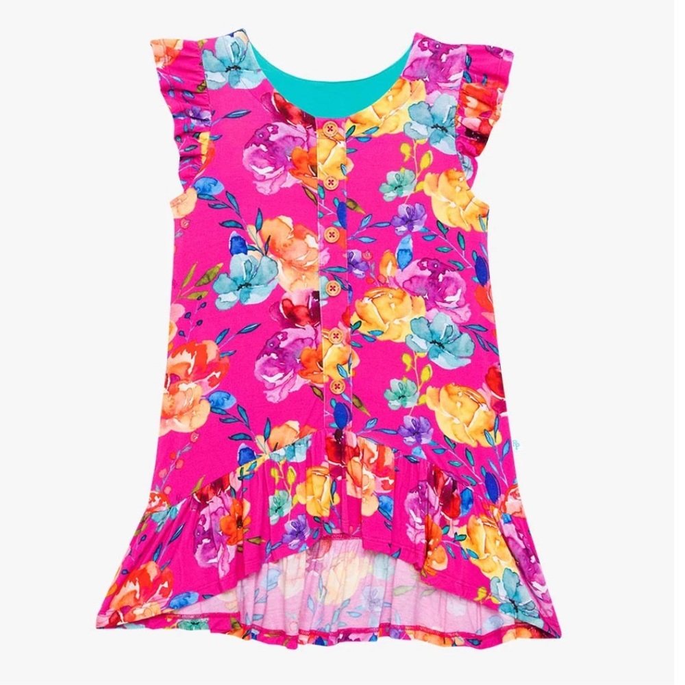 Posh Peanut Aminatu Ruffled Cap Sleeve Henley Hi-Low Dress